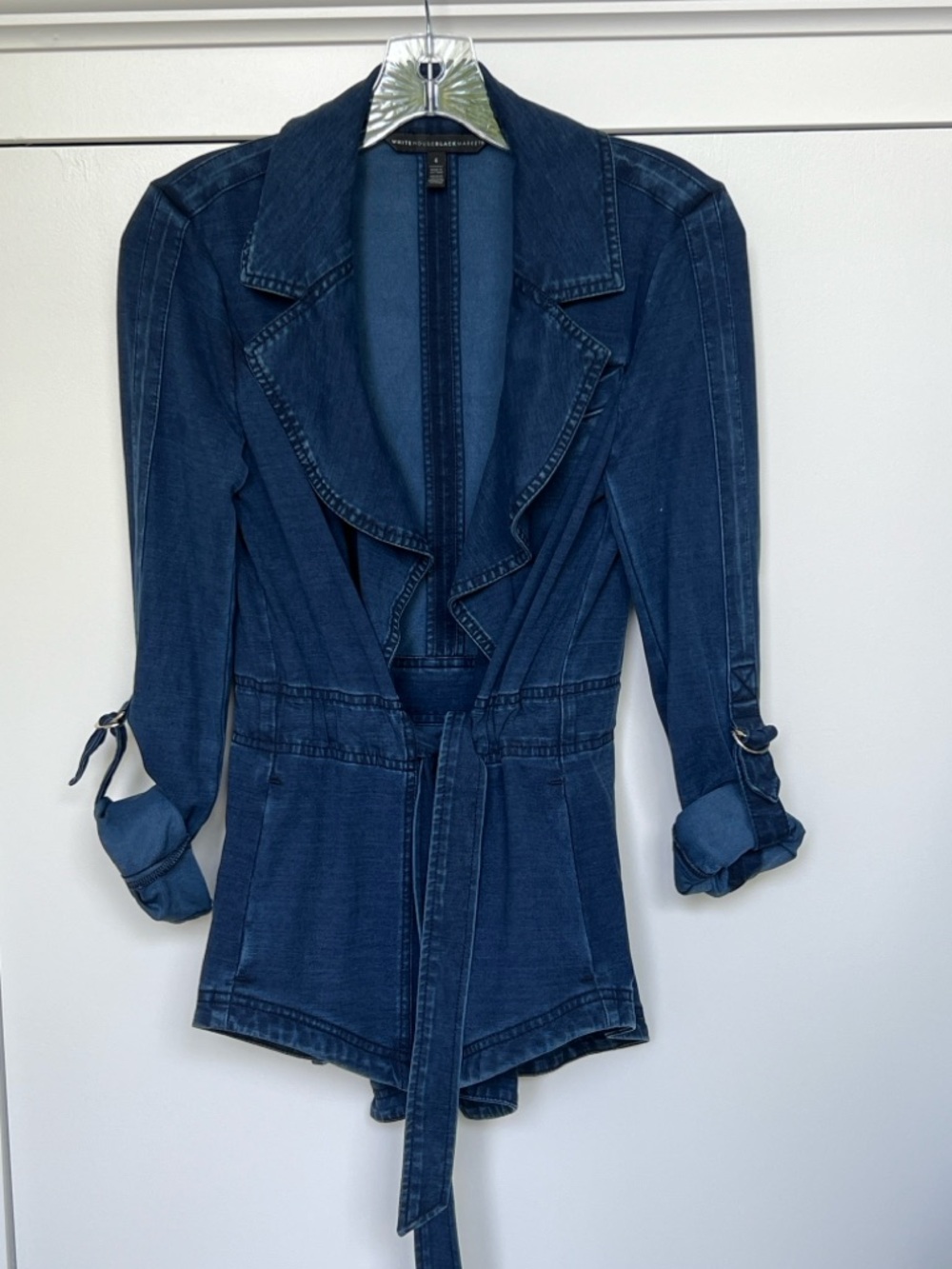 White House Black market Denim Belted Jacket - Deep Blue